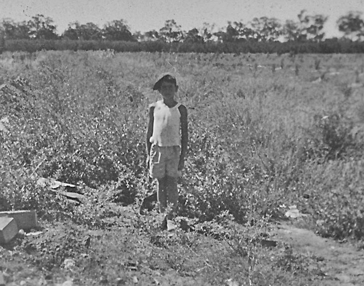 1957 Joe in front of Fruit Pickers Hut Gattuso Orchard at Cobram